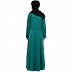 A-line abaya with piping on upper front-Green-black